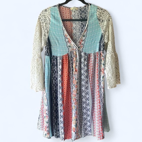 Kori Dresses & Skirts - Kori America multi‎ patchwork Lace top S lightweight women's